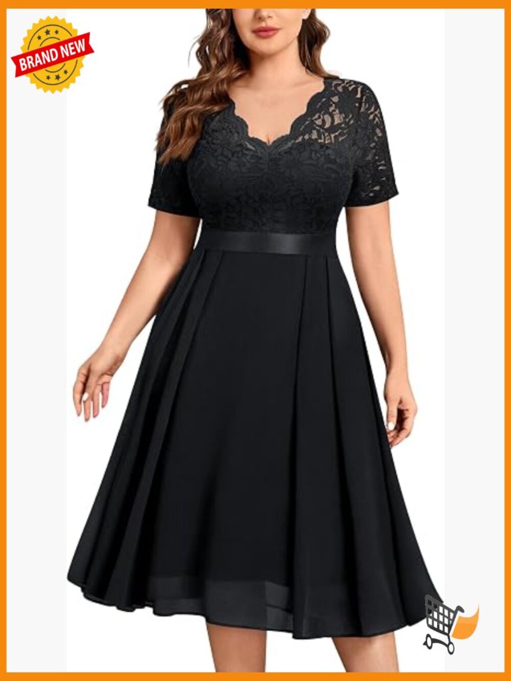 Plus Size V Neck Lace Midi Dress Flowy Cocktail Wedding Guest Size 0X-4X